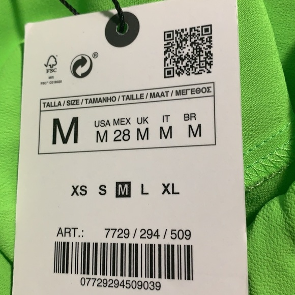 🌹NWT. Zara Neon Green Collared Mini Dress with Surplice V-neckline. Size M - Picture 10 of 12